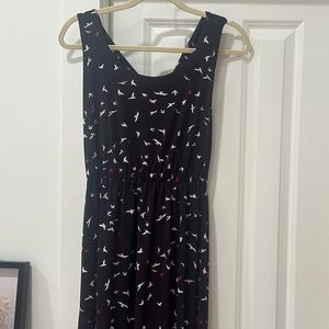 Elegant Black Dress with Bird Pattern